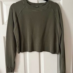 Brandy Melville Olive Green Waffle Knot Long Sleeve Crop Top